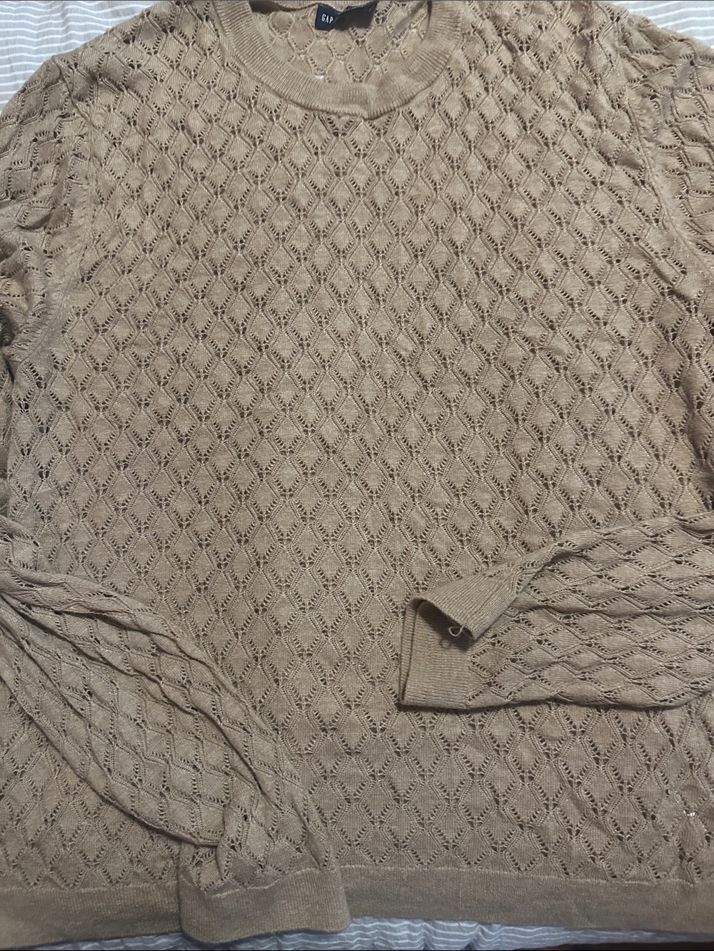 GAP Women's Taupe Open-Weave Crewneck Sweater
